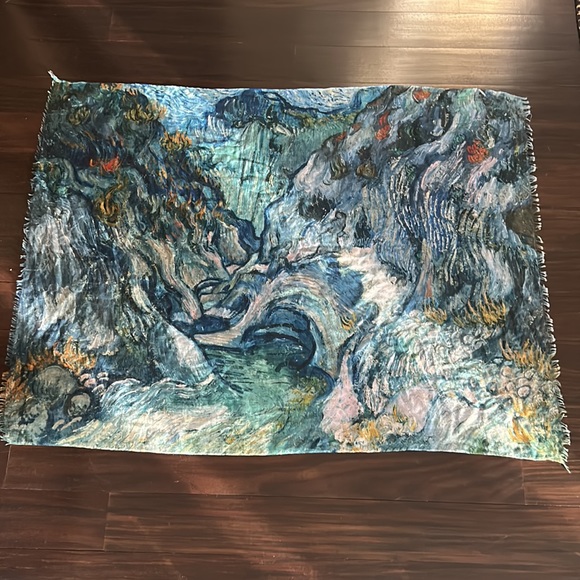 VTG Scarf Museum of Fine Arts Boston, Van Gogh Art Print, blue tones - Picture 11 of 14